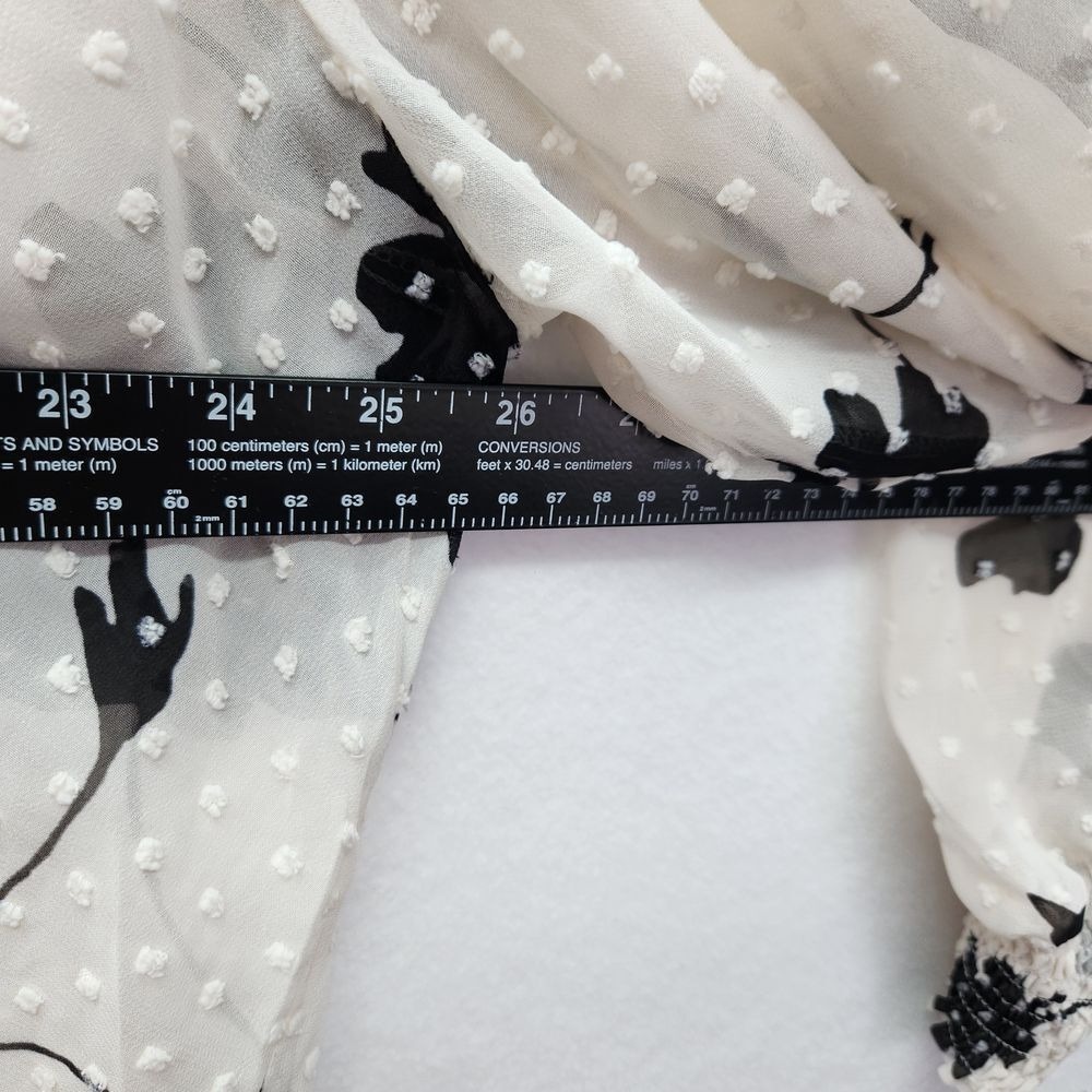 Bobeau Sheer Floral Swiss Dot Blouse‎ Long Sleeve Wrap Top White Black 3X Plus - Picture 6 of 10